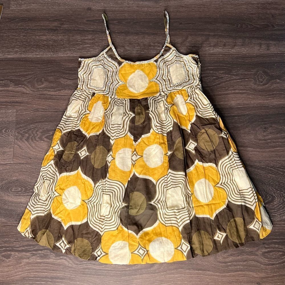 Chaudry KC Mid Century Modern Mini Babydoll/Sundress, Cream/Brown/Gold-Large-NWT